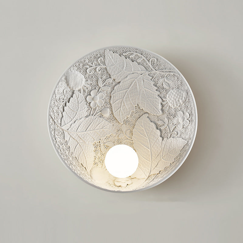 Traditional French Leaves Round Resin 1-Light Wall Sconce Lamp For Living Room