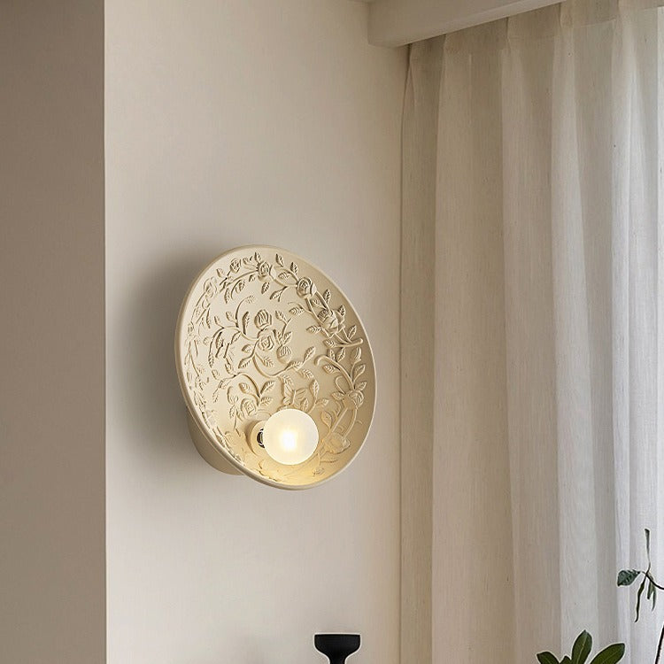 Traditional French Leaves Round Resin 1-Light Wall Sconce Lamp For Living Room