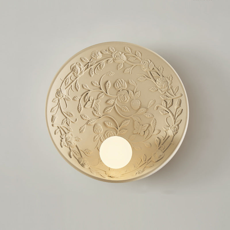 Traditional French Leaves Round Resin 1-Light Wall Sconce Lamp For Living Room