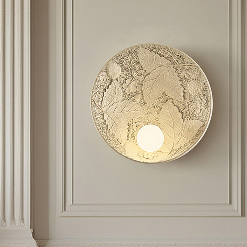 Traditional French Leaves Round Resin 1-Light Wall Sconce Lamp For Living Room