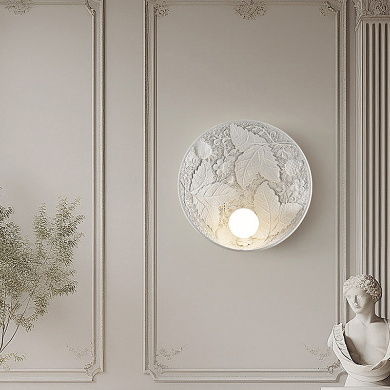 Traditional French Leaves Round Resin 1-Light Wall Sconce Lamp For Living Room