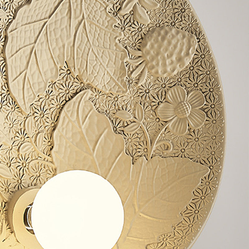 Traditional French Leaves Round Resin 1-Light Wall Sconce Lamp For Living Room