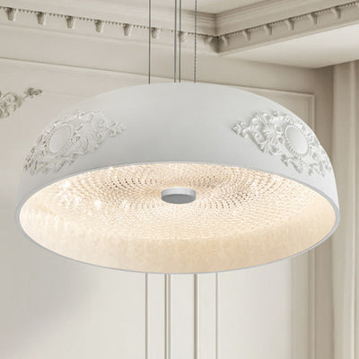 Traditional French Round Bowl Resin Acrylic LED Pendant Light For Living Room