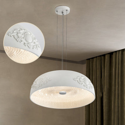 Traditional French Round Bowl Resin Acrylic LED Pendant Light For Living Room