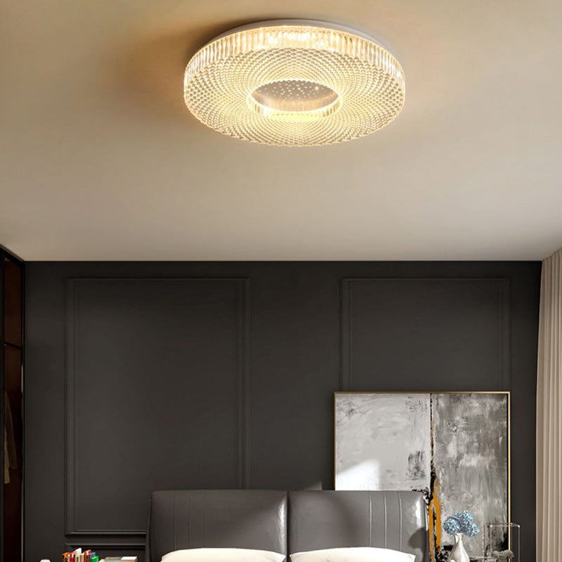 Modern Minimalist Round Diamond Ring Iron Acrylic LED Flush Mount Ceiling Light For Living Room