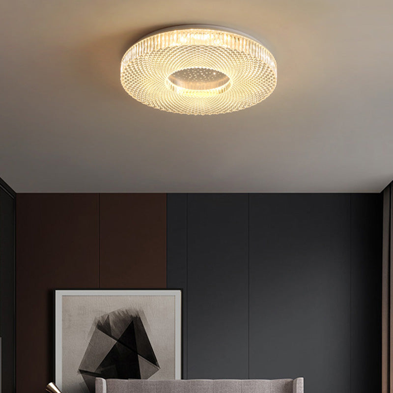 Modern Minimalist Round Diamond Ring Iron Acrylic LED Flush Mount Ceiling Light For Living Room