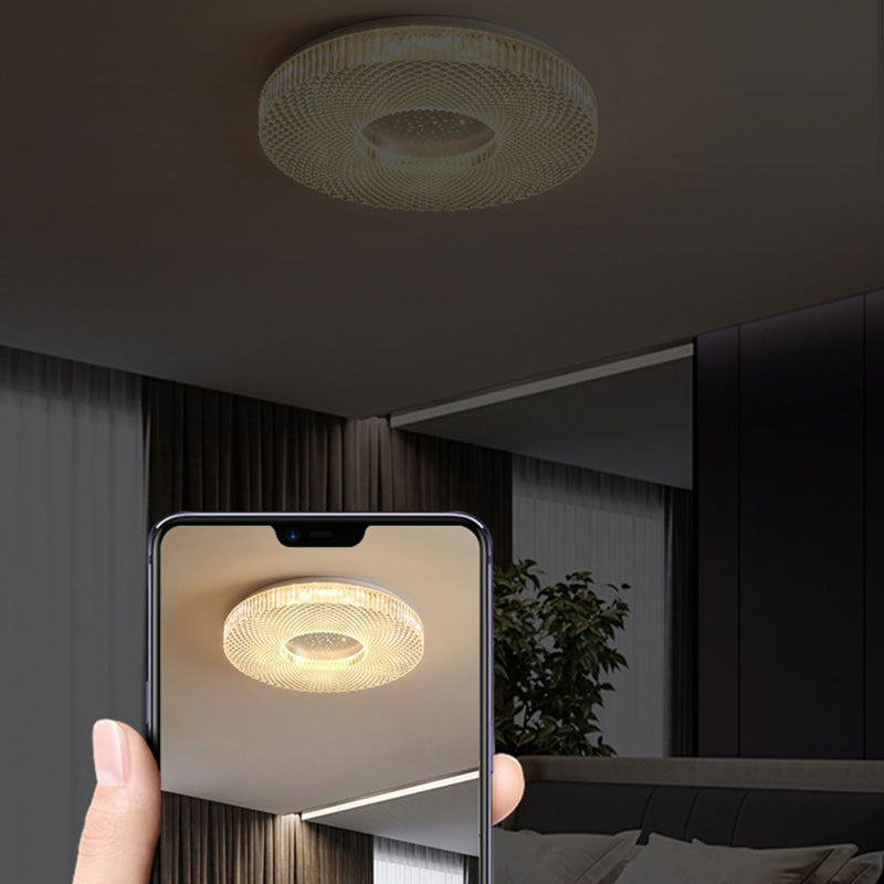 Modern Minimalist Round Diamond Ring Iron Acrylic LED Flush Mount Ceiling Light For Living Room