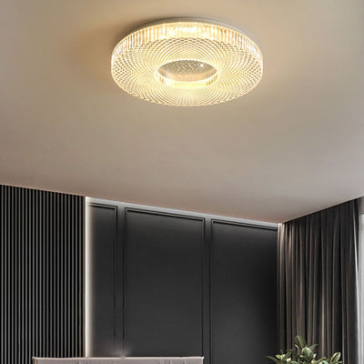 Modern Minimalist Round Diamond Ring Iron Acrylic LED Flush Mount Ceiling Light For Living Room