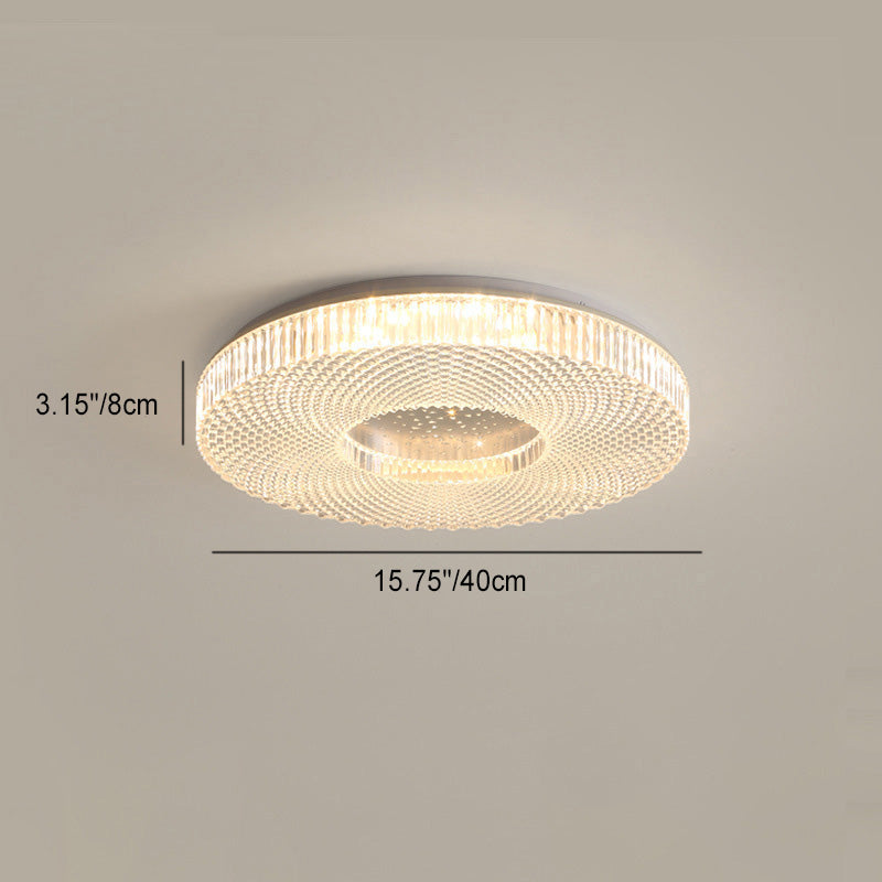 Modern Minimalist Round Diamond Ring Iron Acrylic LED Flush Mount Ceiling Light For Living Room