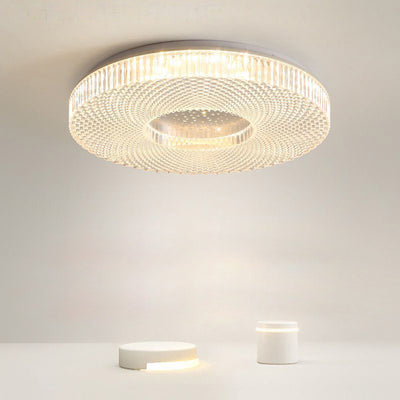 Modern Minimalist Round Diamond Ring Iron Acrylic LED Flush Mount Ceiling Light For Living Room