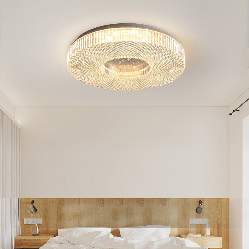 Modern Minimalist Round Diamond Ring Iron Acrylic LED Flush Mount Ceiling Light For Living Room