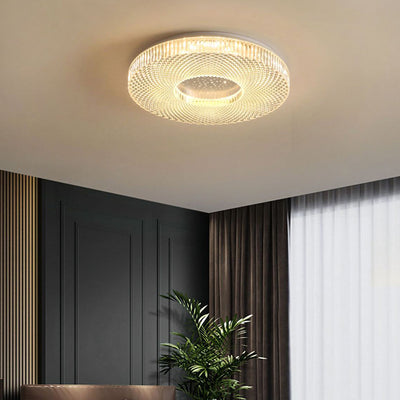 Modern Minimalist Round Diamond Ring Iron Acrylic LED Flush Mount Ceiling Light For Living Room