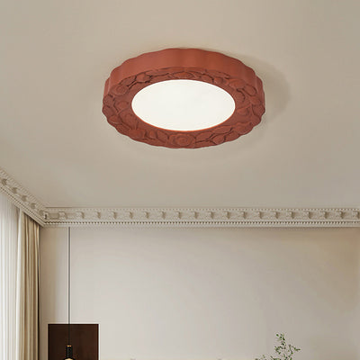 Traditional French Resin Acrylic Carved Flower Round Shade LED Flush Mount Ceiling Light For Living Room