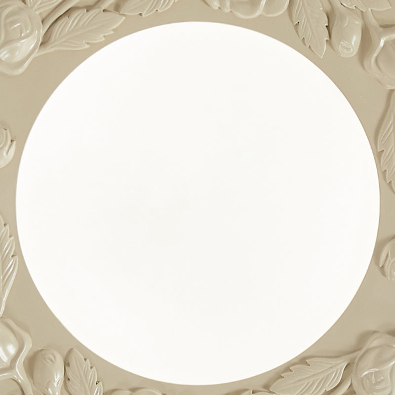 Traditional French Resin Acrylic Carved Flower Round Shade LED Flush Mount Ceiling Light For Living Room