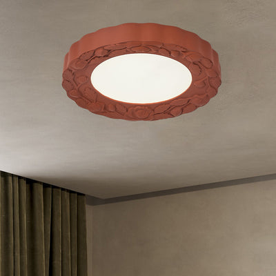 Traditional French Resin Acrylic Carved Flower Round Shade LED Flush Mount Ceiling Light For Living Room