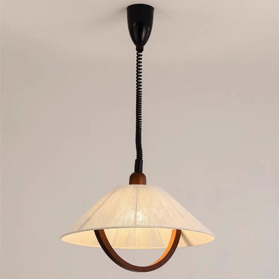 Traditional Japanese Round V- Shape Wood Cotton Thread 1-Light Pendant Light For Living Room