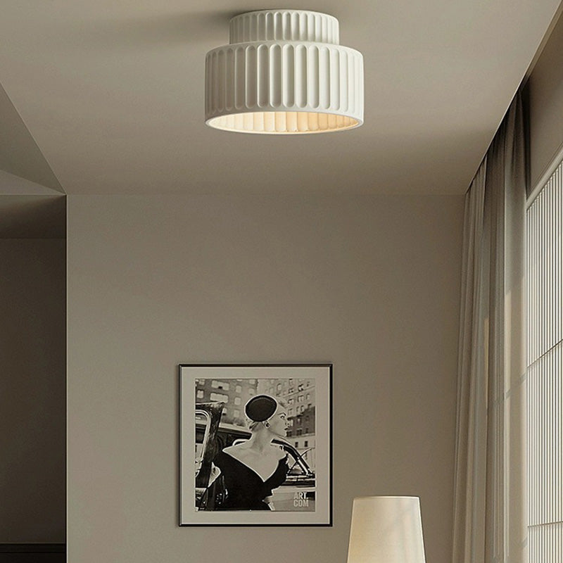 Contemporary Nordic Painted Ribbed Cylinder Resin 1-Light Semi-Flush Mount Ceiling Light For Hallways