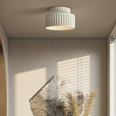 Contemporary Nordic Painted Ribbed Cylinder Resin 1-Light Semi-Flush Mount Ceiling Light For Hallways