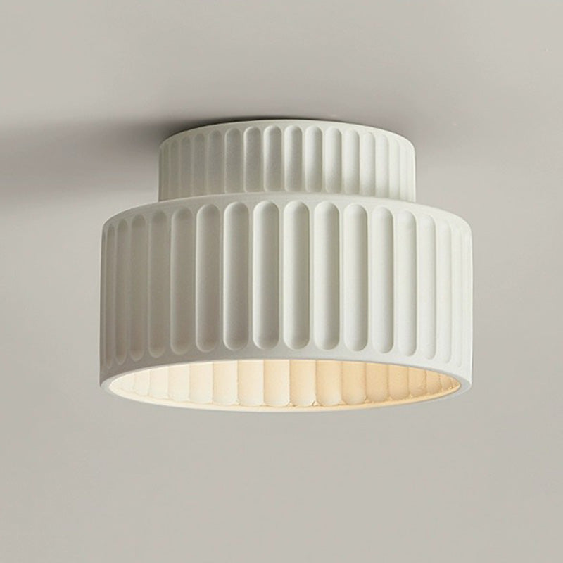 Contemporary Nordic Painted Ribbed Cylinder Resin 1-Light Semi-Flush Mount Ceiling Light For Hallways