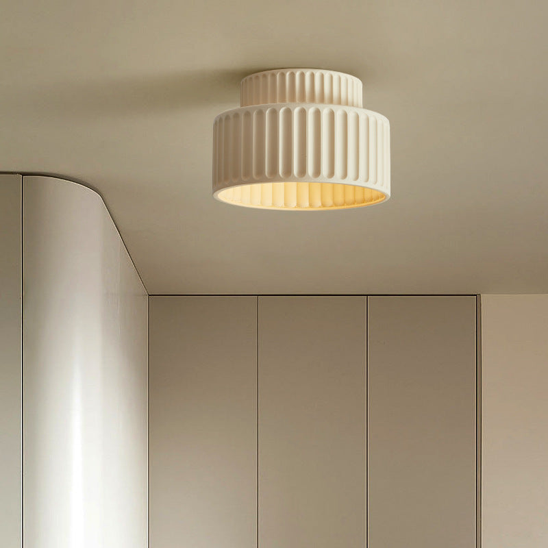 Contemporary Nordic Painted Ribbed Cylinder Resin 1-Light Semi-Flush Mount Ceiling Light For Hallways