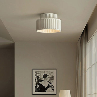 Contemporary Nordic Painted Ribbed Cylinder Resin 1-Light Semi-Flush Mount Ceiling Light For Hallways