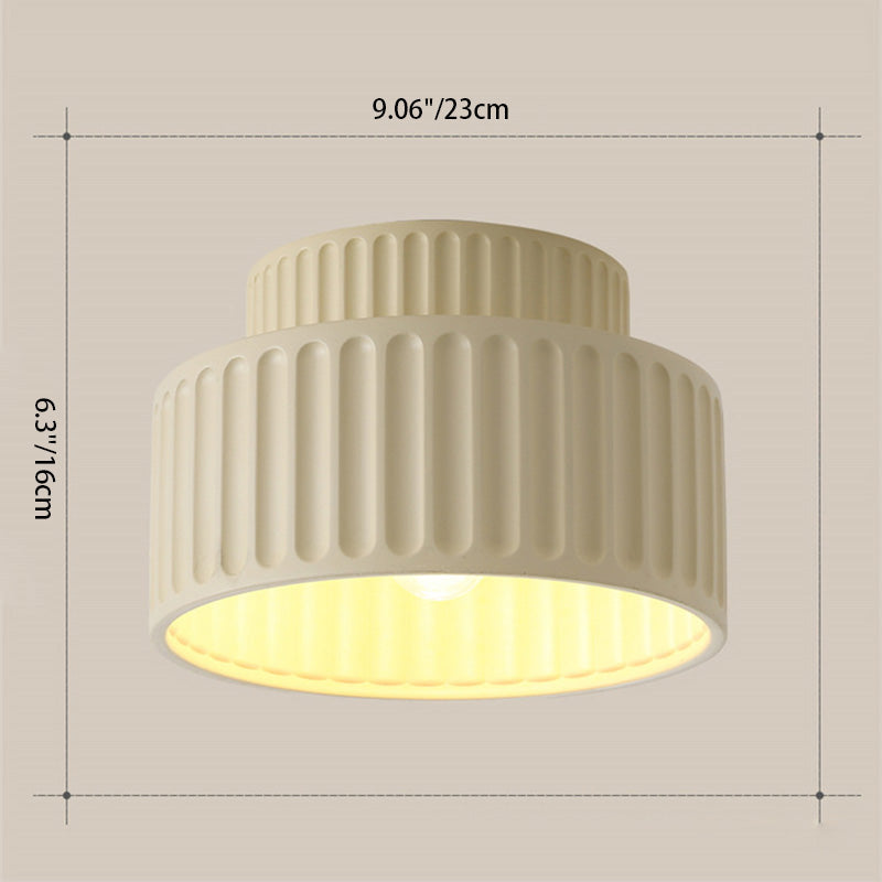 Contemporary Nordic Painted Ribbed Cylinder Resin 1-Light Semi-Flush Mount Ceiling Light For Hallways