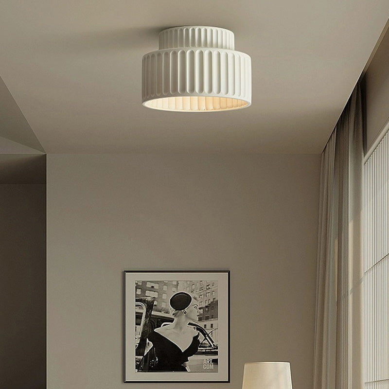 Contemporary Nordic Painted Ribbed Cylinder Resin 1-Light Semi-Flush Mount Ceiling Light For Hallways