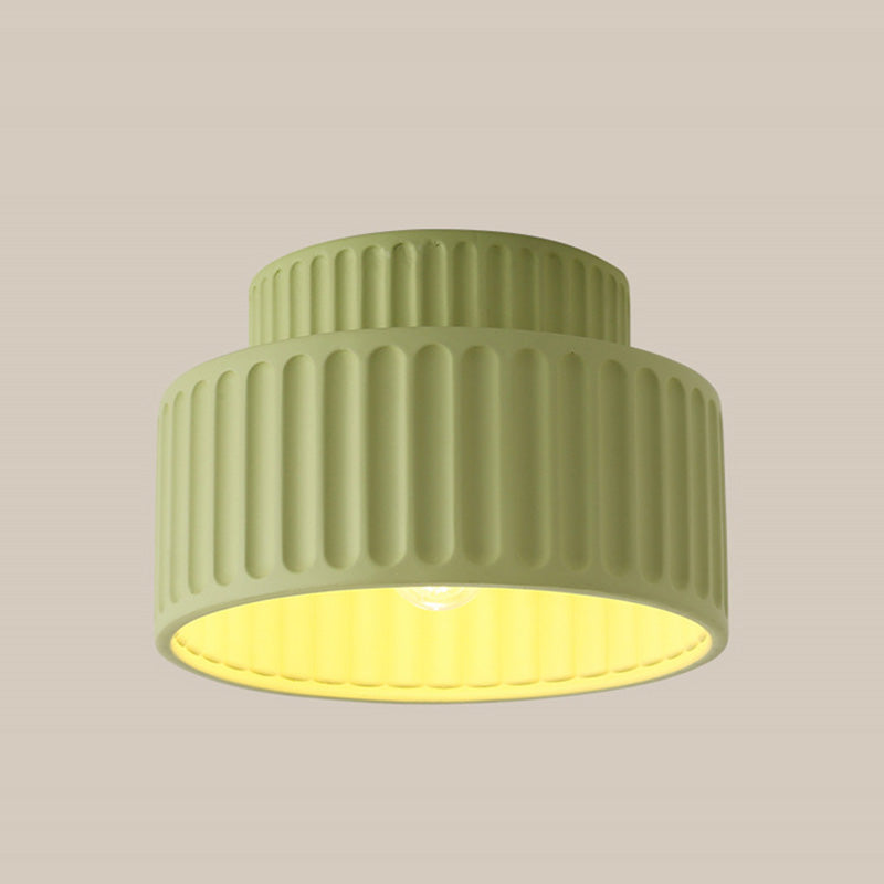 Contemporary Nordic Painted Ribbed Cylinder Resin 1-Light Semi-Flush Mount Ceiling Light For Hallways