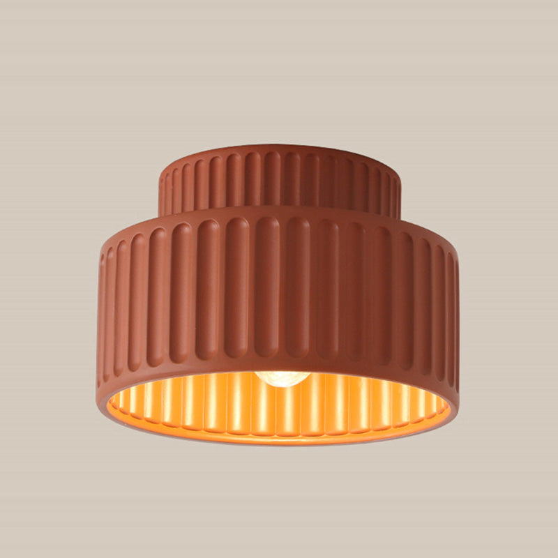 Contemporary Nordic Painted Ribbed Cylinder Resin 1-Light Semi-Flush Mount Ceiling Light For Hallways