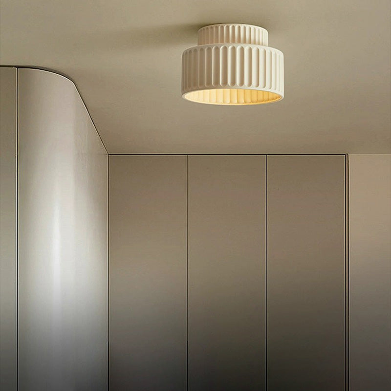 Contemporary Nordic Painted Ribbed Cylinder Resin 1-Light Semi-Flush Mount Ceiling Light For Hallways