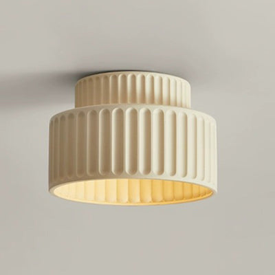 Contemporary Nordic Painted Ribbed Cylinder Resin 1-Light Semi-Flush Mount Ceiling Light For Hallways