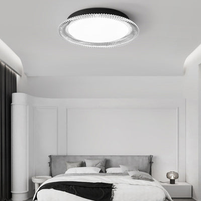 Modern Minimalist Round Water Pattern Aluminum Acrylic LED Flush Mount Ceiling Light For Bedroom