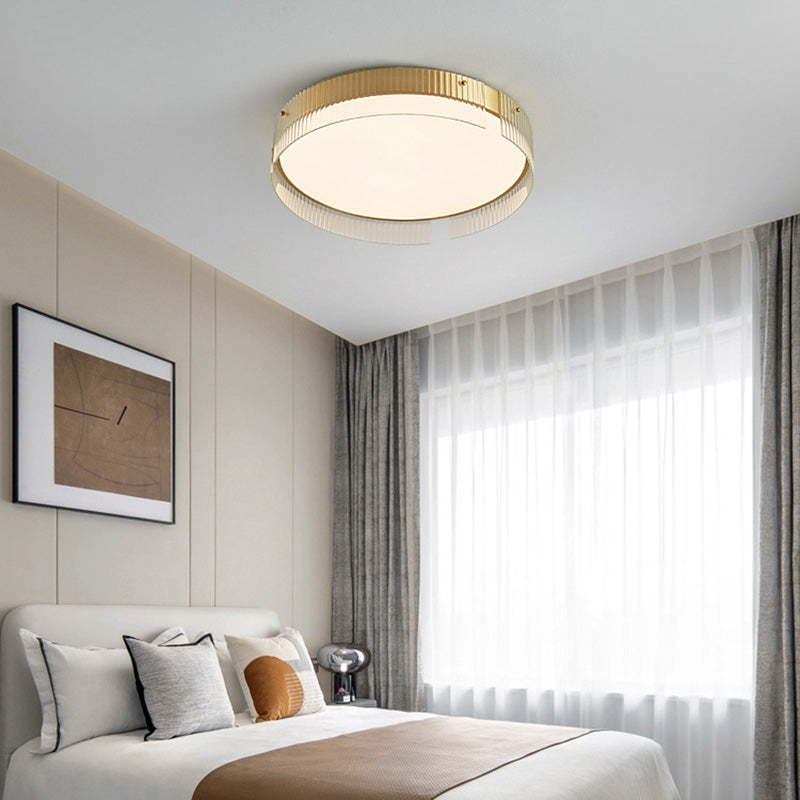 Modern Minimalist Stripe Round Iron Copper Glass Acrylic LED Flush Mount Ceiling Light For Living Room