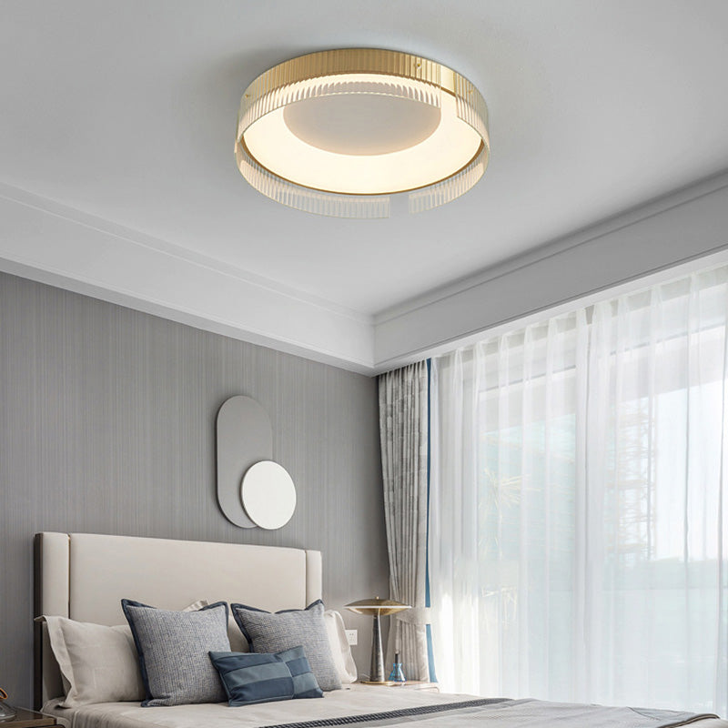 Modern Minimalist Stripe Round Iron Copper Glass Acrylic LED Flush Mount Ceiling Light For Living Room