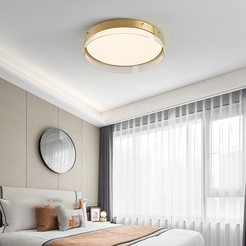 Modern Minimalist Stripe Round Iron Copper Glass Acrylic LED Flush Mount Ceiling Light For Living Room