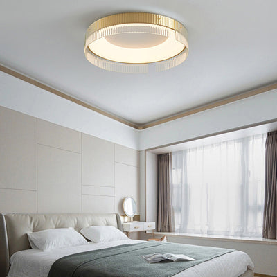 Modern Minimalist Stripe Round Iron Copper Glass Acrylic LED Flush Mount Ceiling Light For Living Room