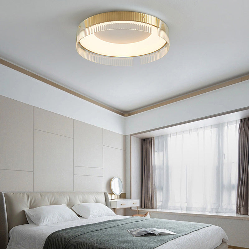 Modern Minimalist Stripe Round Iron Copper Glass Acrylic LED Flush Mount Ceiling Light For Living Room