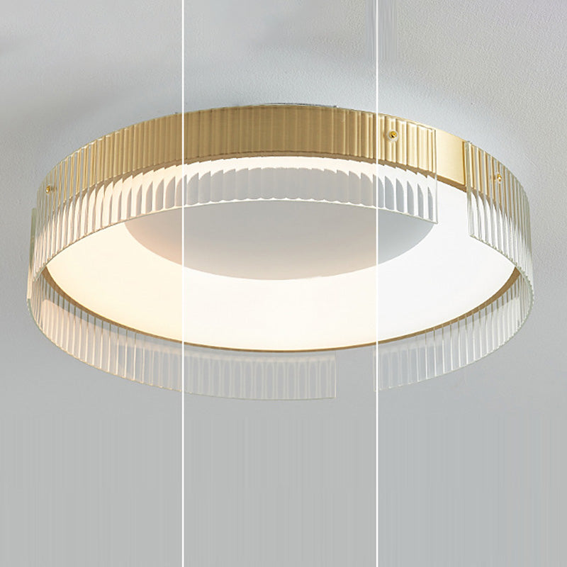 Modern Minimalist Stripe Round Iron Copper Glass Acrylic LED Flush Mount Ceiling Light For Living Room