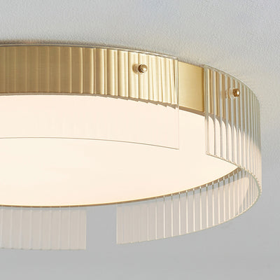 Modern Minimalist Stripe Round Iron Copper Glass Acrylic LED Flush Mount Ceiling Light For Living Room