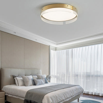 Modern Minimalist Stripe Round Iron Copper Glass Acrylic LED Flush Mount Ceiling Light For Living Room