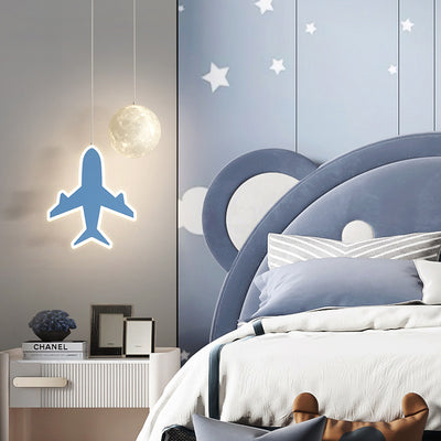 Zeitgenössische kreative Cartoon Acryl Flugzeug Wolke Mond Schatten LED Kinder Kronleuchter für Schlafzimmer 