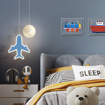 Zeitgenössische kreative Cartoon Acryl Flugzeug Wolke Mond Schatten LED Kinder Kronleuchter für Schlafzimmer 