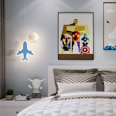 Zeitgenössische kreative Cartoon Acryl Flugzeug Wolke Mond Schatten LED Kinder Kronleuchter für Schlafzimmer 