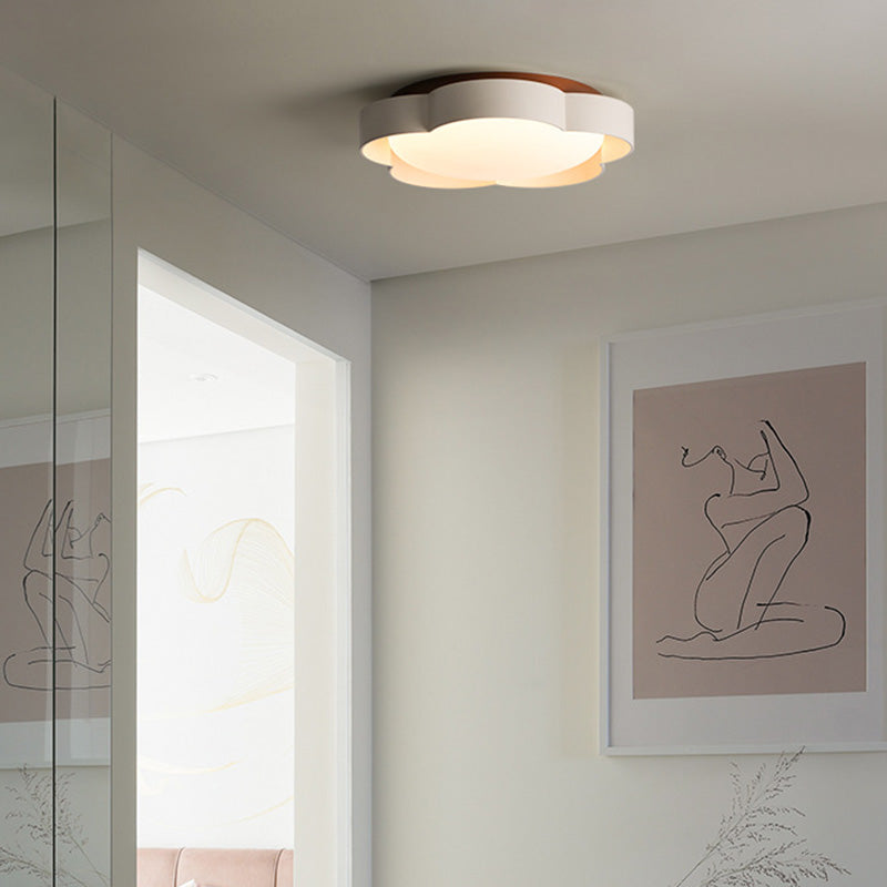 Zeitgenössische nordische Eisen PE Blume LED Semi-Flush Mount Deckenleuchte für Schlafzimmer 