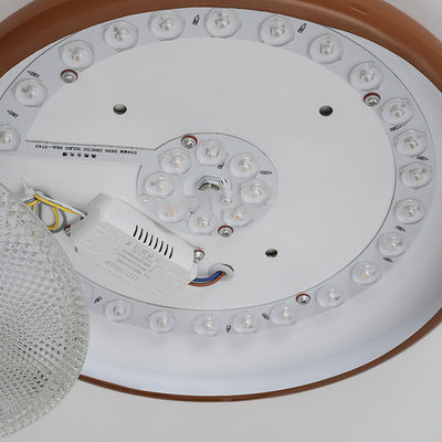 Modern Minimalist Cream Round Glass Crystal Iron LED Flush Mount Ceiling Light For Bedroom