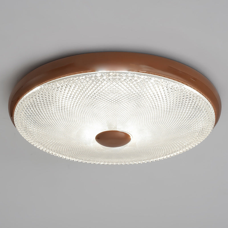 Modern Minimalist Cream Round Glass Crystal Iron LED Flush Mount Ceiling Light For Bedroom