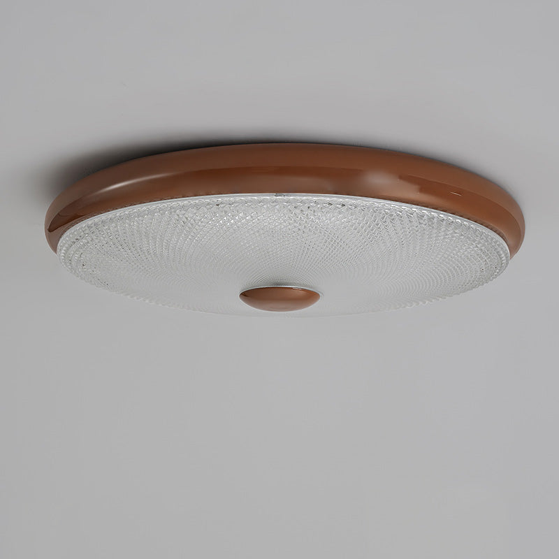 Modern Minimalist Cream Round Glass Crystal Iron LED Flush Mount Ceiling Light For Bedroom