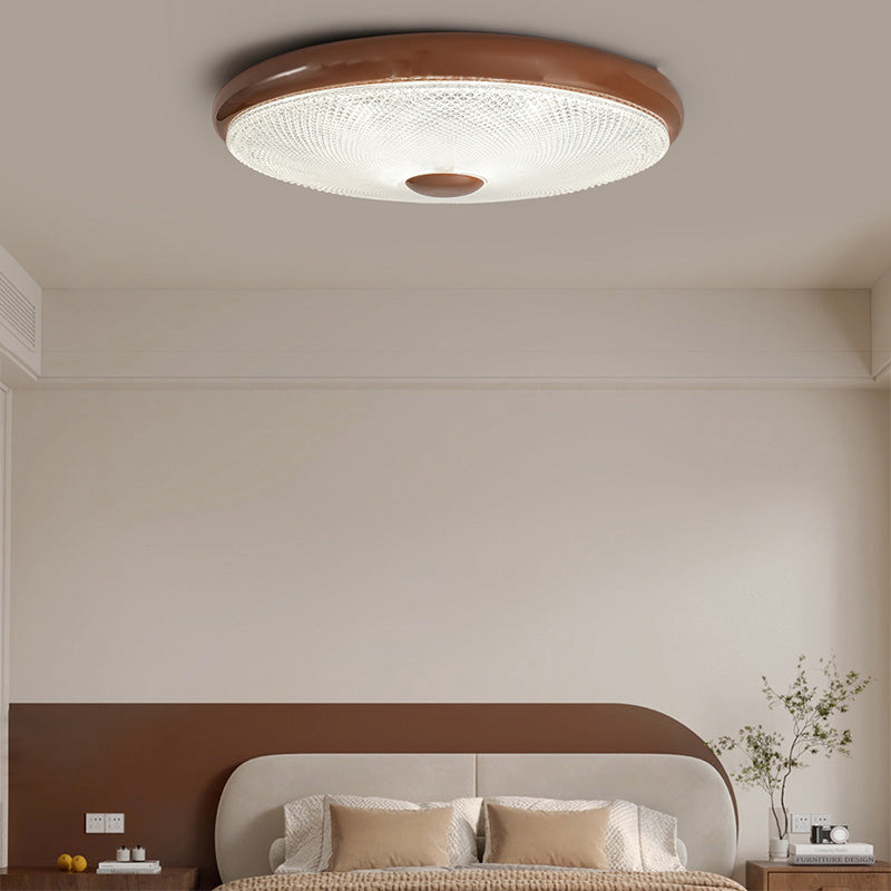 Modern Minimalist Cream Round Glass Crystal Iron LED Flush Mount Ceiling Light For Bedroom