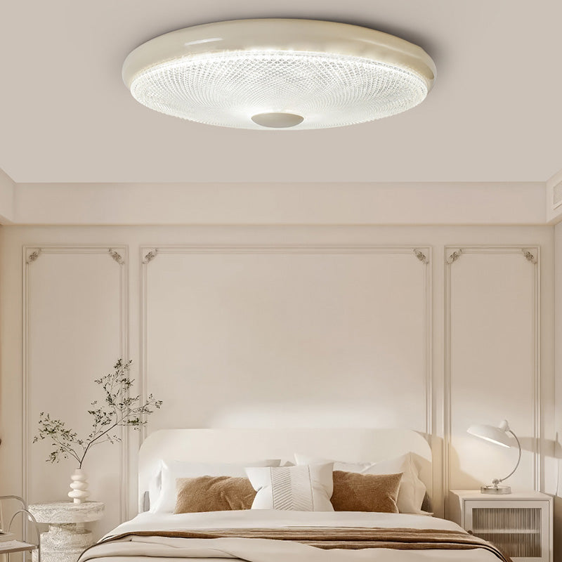 Modern Minimalist Cream Round Glass Crystal Iron LED Flush Mount Ceiling Light For Bedroom