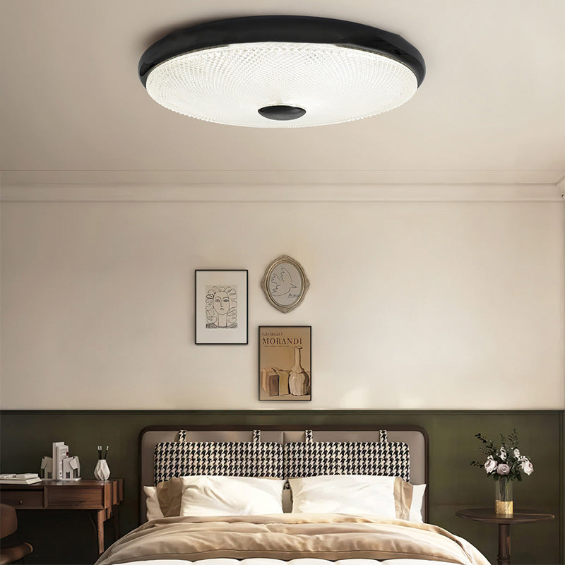 Modern Minimalist Cream Round Glass Crystal Iron LED Flush Mount Ceiling Light For Bedroom